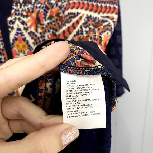 Anthropologie Tiny Blue Persian Pear Paisley Split Neck Mixed Media Boho Top S - Picture 4 of 8